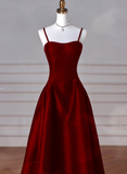 Cifeeo-Cyber Monday Christmas party outfits Sexy Wine Red A-Line Straps Satin Long Burgundy Prom Dresses D087