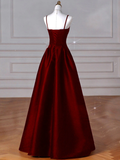 Cifeeo-Cyber Monday Christmas party outfits Sexy Wine Red A-Line Straps Satin Long Burgundy Prom Dresses D087