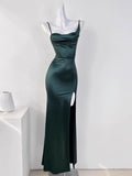 Cifeeo-Cyber Monday Christmas party outfits Sexy Mermaid Sleeveless Green Satin Long Prom Dress B345