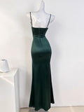 Cifeeo-Cyber Monday Christmas party outfits Sexy Mermaid Sleeveless Green Satin Long Prom Dress B345