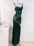 Cifeeo-Cyber Monday Christmas party outfits Sexy Mermaid Sleeveless Green Satin Long Prom Dress B345