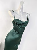 Cifeeo-Cyber Monday Christmas party outfits Sexy Mermaid Sleeveless Green Satin Long Prom Dress B345