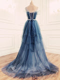 Cifeeo-Cyber Monday Christmas party outfits Elegant Ball Gown Straps Long Tulle Blue Prom Dress B492