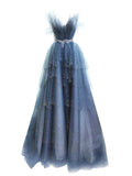 Cifeeo-Cyber Monday Christmas party outfits Elegant Ball Gown Straps Long Tulle Blue Prom Dress B492