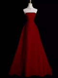 Cifeeo-Cyber Monday Christmas party outfits Sexy A Line Strapless Sleeveless Burgundy Long Prom Dress B388