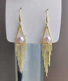 CIFEEO- Regular Gold Alloy Pearl Tassel Drop Earrings KX1020