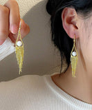 CIFEEO- Regular Gold Alloy Pearl Tassel Drop Earrings KX1020