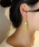 CIFEEO- Regular Gold Alloy Pearl Tassel Drop Earrings KX1020