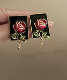 CIFEEO- Regular Gold Sterling Silver Overgild Rose Drip glaze Stud Earring KX1049