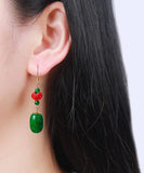 CIFEEO- Sterling Silver Jade Cinnabar Drop Earrings