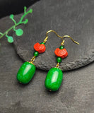 CIFEEO- Sterling Silver Jade Cinnabar Drop Earrings