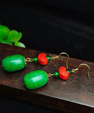 CIFEEO- Sterling Silver Jade Cinnabar Drop Earrings