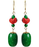 CIFEEO- Sterling Silver Jade Cinnabar Drop Earrings