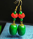 CIFEEO- Sterling Silver Jade Cinnabar Drop Earrings