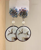 CIFEEO- Retro Black Acrylic Pearl Floral Drop Earrings MM080