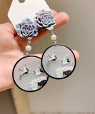 CIFEEO- Retro Black Acrylic Pearl Floral Drop Earrings MM080