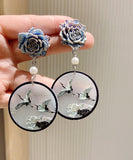 CIFEEO- Retro Black Acrylic Pearl Floral Drop Earrings MM080