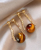 CIFEEO- Retro Gold Copper Cat's Eye Stone Wrinkled Hoop Earrings ZZ007