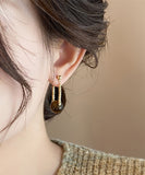 CIFEEO- Retro Gold Copper Cat's Eye Stone Wrinkled Hoop Earrings ZZ007