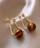 CIFEEO- Retro Gold Copper Cat's Eye Stone Wrinkled Hoop Earrings ZZ007