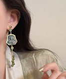 CIFEEO- Retro Gold Sterling Silver Overgild Gem Stone Tassel Drop Earrings ZZ041