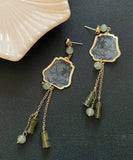 CIFEEO- Retro Gold Sterling Silver Overgild Gem Stone Tassel Drop Earrings ZZ041