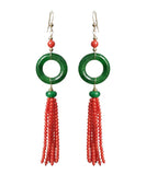 CIFEEO- 14K Gold Jade Tassel Circle Drop Earrings