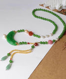 CIFEEO- Retro Green Jade Agate Pearl Coloured Glaze Tassel Pendant Necklace KX1027