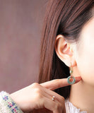 CIFEEO- Retro Light Green Sterling Silver Overgild Jade Enamel Ping Buckle Drop Earrings GH1011