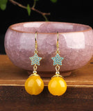 CIFEEO- Sterling Silver Amber Beeswax Star Drop Earrings