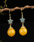 CIFEEO- Sterling Silver Amber Beeswax Star Drop Earrings