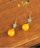 CIFEEO- Sterling Silver Amber Beeswax Star Drop Earrings