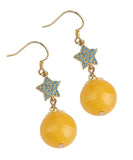 CIFEEO- Sterling Silver Amber Beeswax Star Drop Earrings