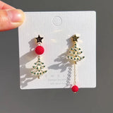 Cifeeo-Christmas gifts Merry Christmas Xmas Tree Red Ball Asymmetric Stud Earrings for Women Girl New Year Snowflake Bell Deer Zircon Festival Earring