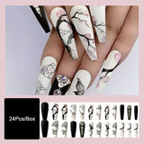 Cifeeo  Antiquity Auspicious Clouds False Nail Tips With Designs Chinese Brush Painting Long Ballerina Fake Nails Set Press On Nails