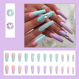 Cifeeo Long Ballerina Fake Nails With Designs Fashion Dark Blue Glitter Manicure French Coffin False Nails Patches Press On Nails