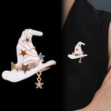 Cifeeo-Halloween Jewelry Enamel Magic Wizard Hat Brooch For Women Men Shiny Zircon Crystal Tassel Star Badge Lapel Pins Halloween Party Festival Jewelry