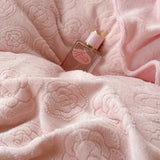 Cifeeo-Autumn and Winter Bedding Set Coral Velvet Duvet Cover and Pillowcases, Princess Bedding Set, Pink, Rose, Carved, Pleat Ruffles, Patchwork, Bed Sheet, Winter