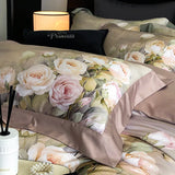 Cifeeo-4Pcs Luxury Digital Printing Flowers Bedding Set Lyocell Cotton Brushed Fabric Duvet Coves Set Flat/Fitted Bed Sheet Pillowcases