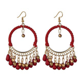 Cifeeo-Christmas Gift New Year's Eve Gift New Ethnic Round braided Dangle Earrings For Women Bohemian Retro Tassels Drop Ear Jewelry Female Party Accessories