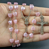 Cifeeo-Christmas Gift New Year's Eve Gift Christian Rosary Beads Necklace For Women Cross INRI Virgin Mary Pendant Pink Heart Chain Female Religion Prayer Party Jewelry