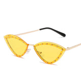 Cifeeo-Cool Sunglasses 2024 New Rimless Sunglasses For Women Fashion Mosaic Diamond Personality Eyewear Triangle Cat Eye Metal Frame Goggle Sun Glasses