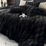 Cifeeo-Autumn and Winter Bedding Set Double Sided Thickened Warm Faux Rabbit Fur Velvet Fleece Bedding Set, Black, Grey, Duvet Cover Set, Bed Sheet, Pillowcases