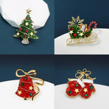 Cifeeo-Christmas gifts Luxury Exquisite Rhinestone Christmas Brooches for Women Unisex Christmas Tree Hat Bell Gloves Brooch Pins New Year Party Gifts