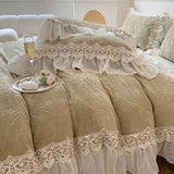 Cifeeo-Autumn and Winter Bedding Set French Double Layer Lace Ruffle Carved Velvet Duvet Cover, Winter Bedding Set, Plush Quilt Cover, Bed Sheet, Pillowcase, Vintage