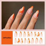 Cifeeo New Rainbow Color French Tips Fashion Almond Fake Nails With Designs Wearable False Nails Press On Nails DIY Manicure Patches