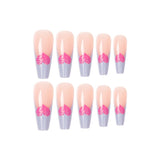 Cifeeo  Blue Pink Love Fake Nails Set 24Pcs/Set Korean Styles False Nails With Designs Nail Art Accesoires Nail Charm Professional