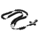 Cifeeo-Christmas Gift New Year's Eve Gift Catholic Wood Beaded Rosary Necklaces For Women Christian INRI Crucifix Cross Pendant Long Chain Men Religion Prayer Jewelry