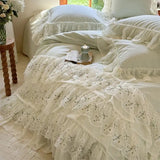 Cifeeo-Three-layer Floral Lace Ruffles Wedding Bedding Set 1000TC Egyptian Cotton Brushed  Duvet Cover Flat/Fitted Bed Sheet Pillowcase