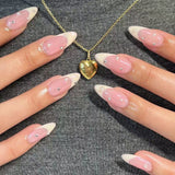 Cifeeo 24Pcs Detachable Almond False Nails French Fake Nails Full Nail Art Tips Press On Nails